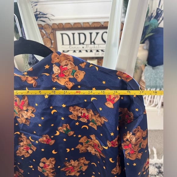 Vintage Women’s Esleep Large Navy Button Up Top With Teddy Bears Satin Sleepwear - Picture 9 of 11